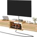 IBUYKE Modern Rattan Floating TV Stand with Doors,Wall Mounted TV Shelf for TVs up to 55 Inches,Media Console Entertainment Center for Under TV Storage Cabinet for Living Room Bedroom,Natural UWST012N
