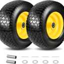 2Pc 16x6.50-8 Flat Free Lawn Mower Tire 1 Inch Axle, Fits 1" & 3/4" Bearing | 3" Offset Hub, 16x6.50-8 Solid Tire and Wheel for Lawn Mower & Garden Riding Tractors Front Heavy duty tire Assembly, 550lbs