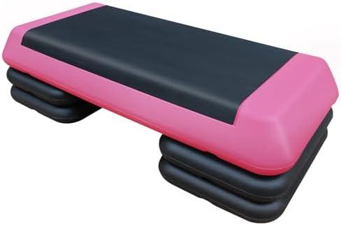 Adjustable Aerobic Step Platform Trainer, Pink and Black, 30x13.8 Inch, with 4 Risers, Non-Skid Rubber Feet