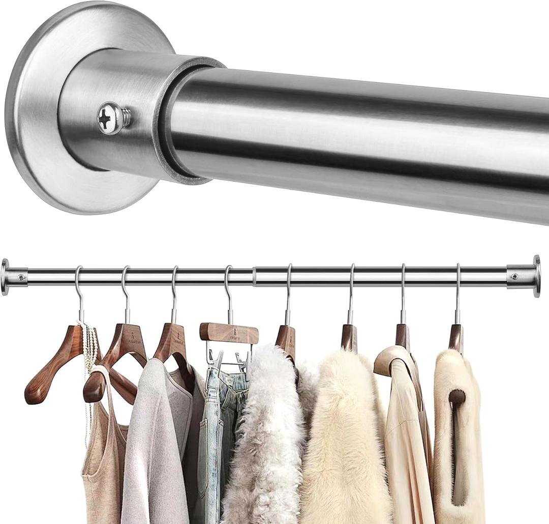 Closet Rods For Hanging Clothes, 17-64 Inch Adjustable Closet Rod, Stainless Steel Heavy Duty Closet Hanging Rod-Silver