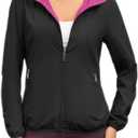 Womens Reversible Rain Jacket Lightweight Waterproof Windbreaker Jacket Outdoor Active Portable Raincoat (Large, Black&rose)