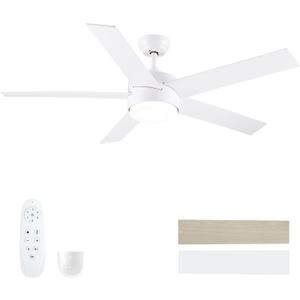 POCHFAN 52 inch White Ceiling Fans with Lights and Remote, Reversible 5 Blades Modern Ceiling Fan for Bedroom, Living Room, Dining Room, LED 3 CCT 6-Speed Noiseless, ETL Listed