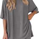 PRETTYGARDEN Women's Two Piece Lounge Set 2025 Summer Casual Oversized Shirts Biker Shorts Matching Airport Travel Outfit (Large, Dark Grey)