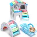 3 Pieces Fun Hamster Toys Guinea Pig Hideout Include PVC Hamster House, Rainbow Bridge, Seesaw Toy DIY Exercise Play Toys for Rats Mouse Small Animals(Small,Rainbow Color)