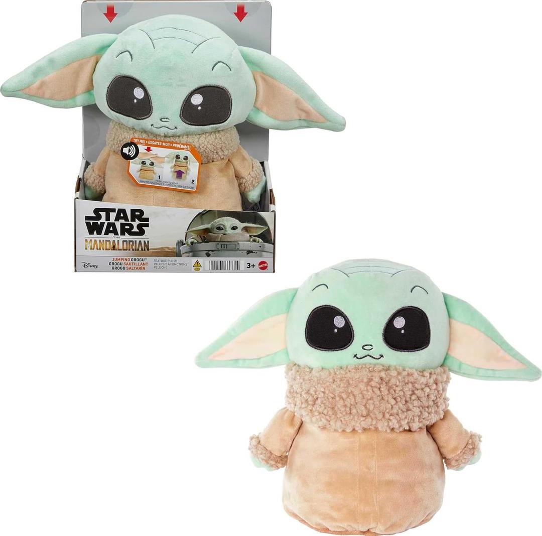 Mattel Star Wars Jumping Grogu Plush Toy with Jump Action & Sounds, Soft Doll Inspired by Star Wars Mandalorian Book of Boba Fett