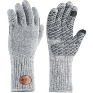 KastKing Bully Wooly Full Finger Gloves, Wool Fishing Gloves,Extended Cuff, Winter Gloves for Ice Fishing, Hunting, Hiking (Gray)