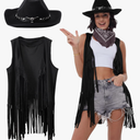 Western Outfits for Women Cowgirl Tassel Sleeveless Vest Cowboy Hat and Paisley Bandana, Size XXL