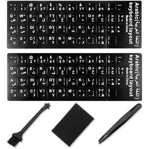 Arabic Keyboard Stickers[5 in 1],Arabic-English Keyboard Letter Replacement Sticker with White Letter/Black Background,Matte Vinyl Alphabet Sticker for Computer Laptop Notebook Desktop