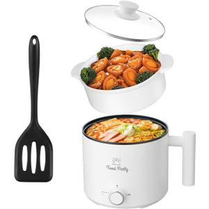 Food Party Hot Pot Electric Pot for Cooking Ramen Cooker 1.8L College Dorm Room Essentials Mini Hotpot Shabu Shabu Pot 110V Noodle Cooker Non Stick (With Steamer)