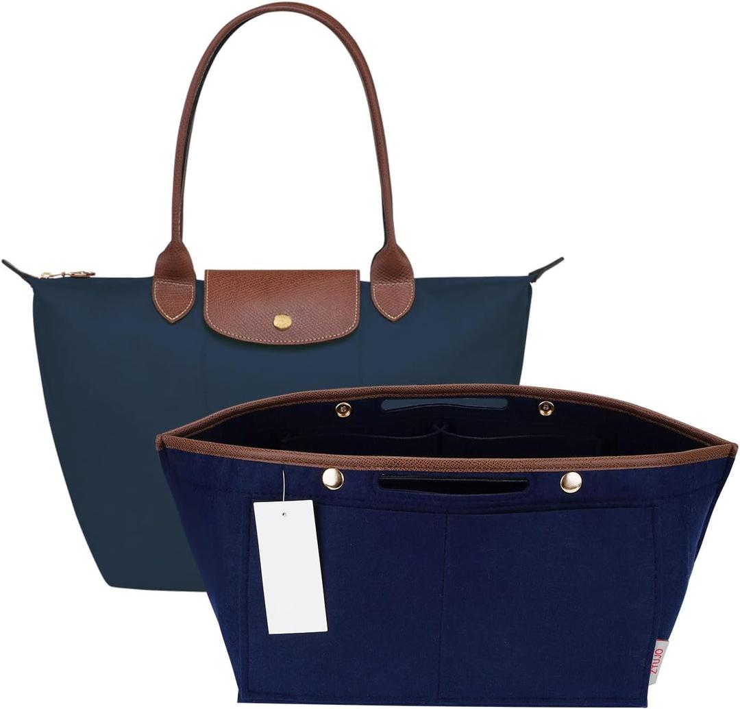 ZTUJO Purse Organizer Insert For Le Pliage, Compatible with Longchamp Le Pliage Shoulder Bag S/L, Top Handle S/MEnergy S/L, Xtra S, Longchamp Organizer Insert (Navy Blue, Medium)