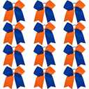 12 Pcs Large Cheer Bows 8" Bulk Hair Bow Accessories with Ponytail Holder for Girls High School College Cheerleading (Orange/Blue(12pcs))