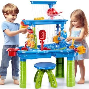 NIPLOOOW Water Table for Toddlers 3-5, 3-Tier Kids Sand Water Table, Sand and WaterActivity Sensory Tables Summer Outdoor Toys Beach Toys for Outside Backyard for Kids Toddlers Age 3 4 5 6 7 8