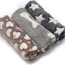 1 Pack 3 Puppy Blankets Super Soft Warm Sleep Mat Grey Cute Print Fluffy Fleece Pet Flannel Throw Dog Blankets for Small Dogs Cats, Star & Bone & Love, 22x13 inch