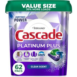 Cascade Platinum Plus Dishwasher Pods, Dish Detergent Soap, Fresh, 62 Count Cascade Platinum Plus Dishwasher Pods, Dish Detergent Soap, Fresh, 62 Count