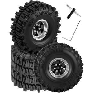 1.0 Beadlock Wheels and Tires for RC Crawler Car 1/18 TRX4M,1/24 SCX24,RC Off Road Buggy Rally Truck Wheels and Tires,RC Aluminium 1.0 in Rims and Rubber Tires w/Sponge, Black