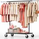 Heavy Duty Clothes Rack - Load 500 LBS, Rolling Clothing Rack for Hanging Clothes with Lockable Wheels & & Shelves, Extendable Garment Rack for Bedroom, Laundry, Living Room (Black)