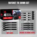 Jack Boss Ratchet Tie Down Straps Set,1500 lbs Break Strength, 1" x 15' Heavy Duty Ratchet Straps with 4X Soft Loops Padded Handles Coated S Hook, Fits for Moving Appliances Motorcycle ATV Truck,Black
