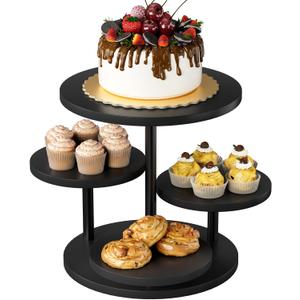 Cupcake Tower for 50 Cupcakes 4 Tier Wooden Dessert Display Stands 360Rotatable Cookie Display Stand with Tiered Trays Round Cake Stand for Parties Wedding Halloween Dessert Table, Black