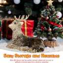 Syhood Christmas Deer Decor Champagne Sitting Deer Table Decorations 11" x 7" Reindeer Figurines Handcrafted Elk Statues Table Centerpieces for Home Fireplace, Under The Christmas Tree