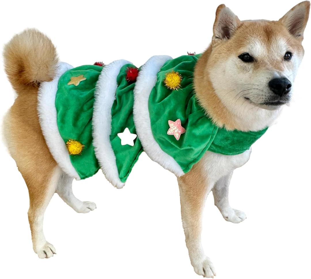 ComfyCamper Dog Christmas Tree Cape Xmas Costume - Xmass Gift White Snowman Holiday Outfit Clothes Accessories, M (Green)