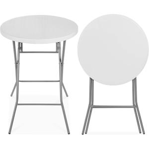 Best Choice Products 32in Bar Height Folding Table, Round Indoor Outdoor Accessory for Patio, Backyard, Dining Room, Events w/Thick Table Top, Metal Frame, Locking Legs, 330lb Weight Capacity - White