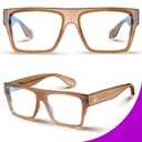 VISOONE Square Brown Blue Light Blocking Glasses TR90 Vintage Men Women ALBA