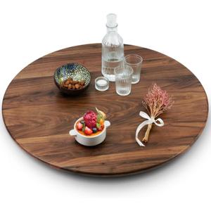 30 Inches Black Walnut Wood Lazy Susan Organizer, Solid Wooden Round Turntable, Rotating Tray for Table Top/Counter Top