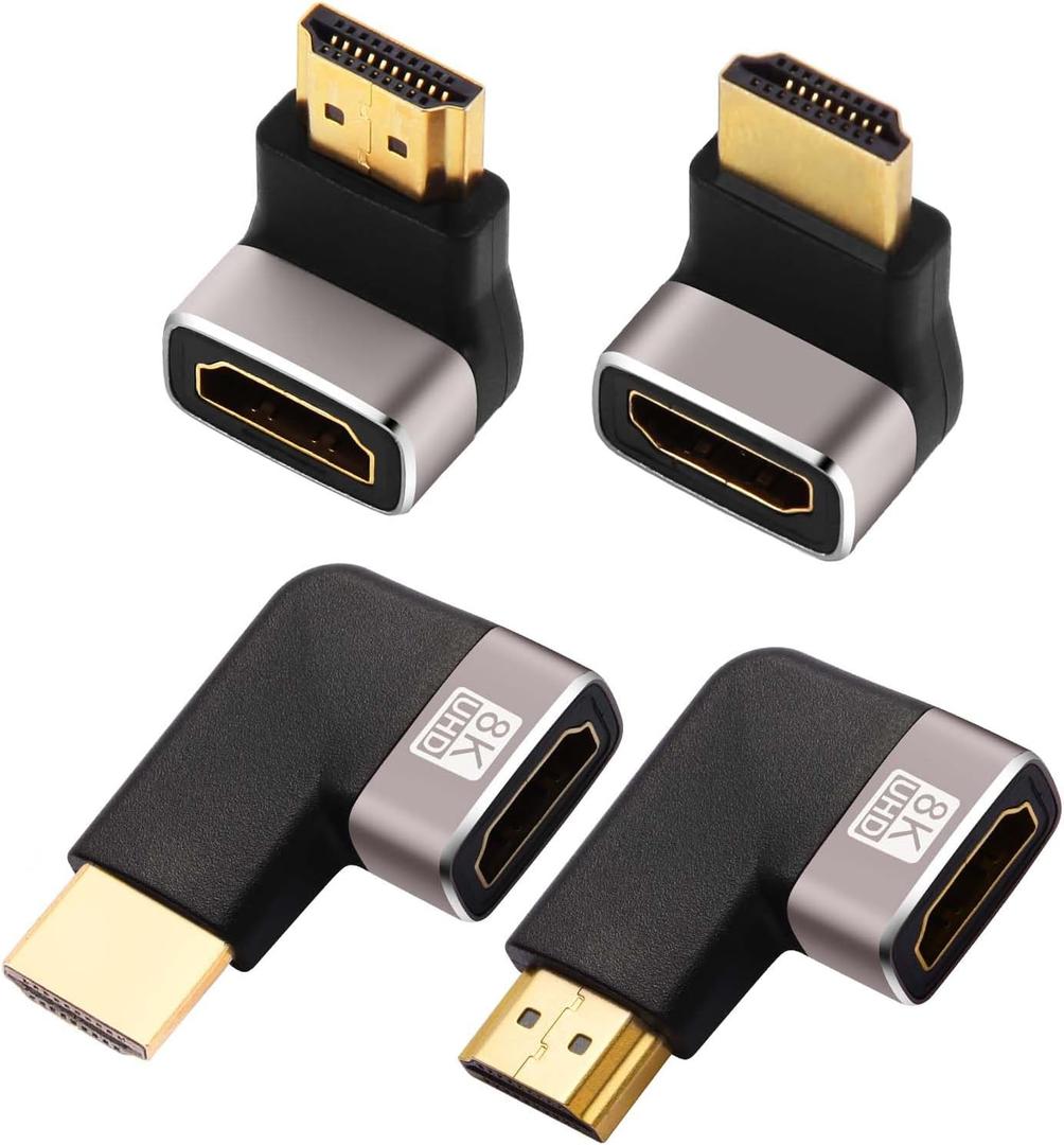 8K HDMI Eblow 4-Pack HDMI Right Angle Adapter 90 and 270 Degree Gold Plated, Support 8K@60Hz,4K@120Hz,HDR,eARC for PC Laptop HDTV Switch