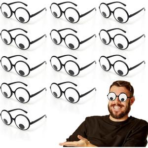Googly Eyes Glasses, Funny Glasses Pranks Toy, Novelty Shaking Giant Eye Glasses, Funny Costume Accessories for Dress Up Party, Halloween or Birthday Party Favors, Party Supplies 12 PCS