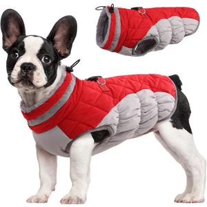 FUAMEY Dog Coat for Small Dogs,Waterproof Dog Winter Jacket with Harness Built in Puppy Cold Weather Coats Reflective Pet Vest with Zipper Warm Fleece Dogs Snowsuit Windproof Red, Size S