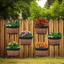 Layhit 6 Pcs Wall Hanging Planters Outdoor Pot Planter Wine Barrel Planter Distressed Oak Thickened Plastic Water Storage Flower Pots for Flower Indoor Outdoor(10 Inches,Brown)