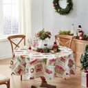 Newbridge Yuletide Christmas Tree Farm Red Barn Truck Vinyl Flannel Back Tablecloth, 70 Inch Round, Nostalgic Holiday Wipe Clean Easy Care Table Cover