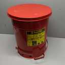 Justrite 6 Gallon Galvanized Steel Oily Waste Can, 16" x 12" Metal Oil Rag Safety Can With Foot Operated Self-Closing Lid for Oil Rag Disposal, Made in the USA, Red, 09100