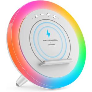 Swarmir Bluetooth Speaker Night Lights, Wireless Charging Kids Speaker, Color Changing Modern Bluetooth Lamp,Teenage Boys Girls Gifts Ideas/Please use The Original Adapter(10W Wireless Charging)