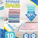 Vacuum Storage Bags with Hand Pump, Plastic Packaging Bags, 80% Space Saver Vacuum Seal Bags for Clothing, Travel Luggage, Blankets, Comforters, 10 Medium