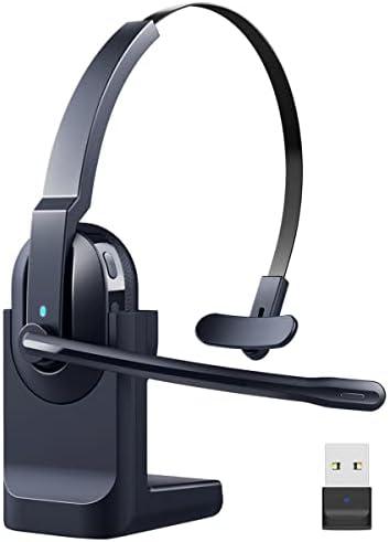 HUAKUA Bluetooth Headset with Microphone, AI Noise Cancelling Wireless Headset with Mute Button 50 Hrs Talk Time for Computer PC Tablet Cell Phones Office Home Trucker Driver (Blue)
