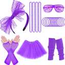 ONUPGO 80s Costume for Women, 80s Accessories Fancy Dress Neon Headband Earrings Fishnet Gloves Necklace for 80s Retro Party (Purple)