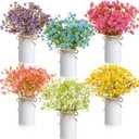 Wavwavw 6 Set Babys Breath Artificial Flowers Centerpieces for Tables Gypsophila Faux Fake Flowers with Vase Floral Arrangement Bouquets for Wedding Dining Table Home Party Decor