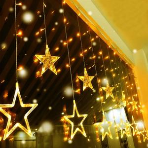 Quntis 12 Stars Curtain Christmas Lights - 138 LED Connectable Christmas Window Lights - 8 Mode Indoor Waterfall Light Hanging Backdrop for Bedroom Wedding Party Wall Decoration, Warm White