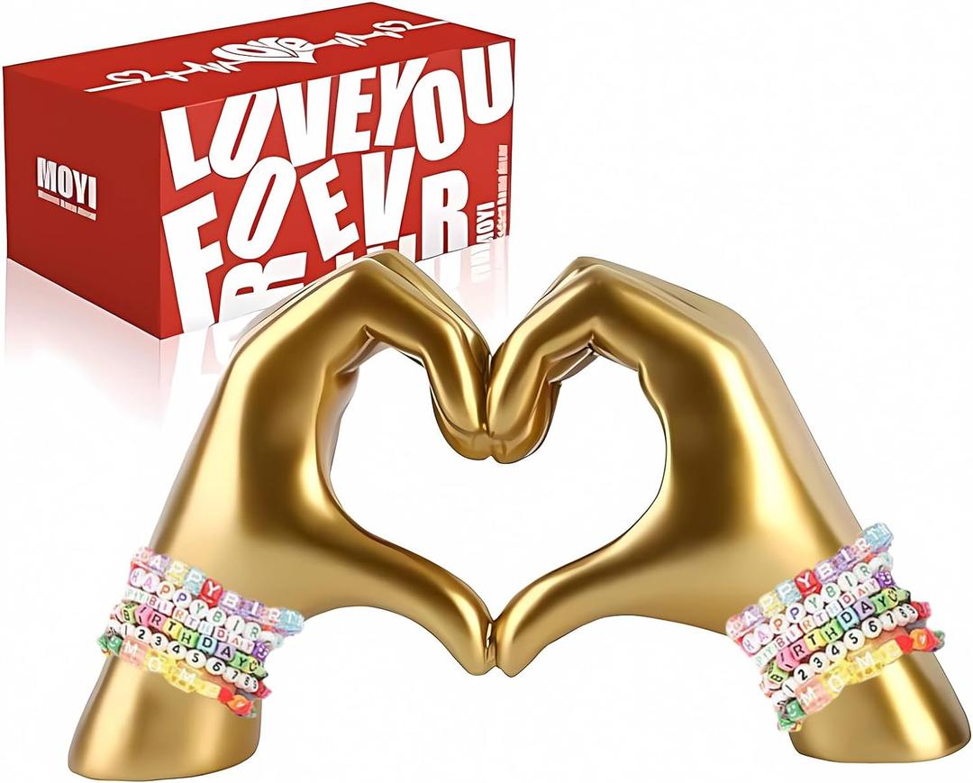 MOYI Gold Decor Living Room Accent Home Decor, Heart Hands Sculpture Love Statue Desk Office Shelf Decoration for Bedroom Bookshelf Coffe Table Aesthetics Decorations, Gifts for Women Mom Girlfriend