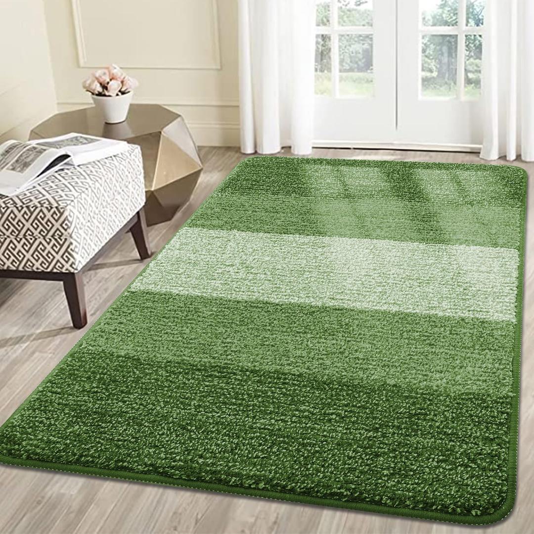 Kitinjoy Indoor Outdoor Door Mat, 59x36 Non-Slip Absorbent Dirt Trapper, Low-Profile Washable Inside Entrance Front Floor Mat, Sturdy Soft Entry Doormats for Entryway, Green