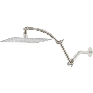 Hibbent Shower Head Extension Arm,16" Solid Brass Adjustable Extender with Lock Joint, Standard 1/2", Rise or Lower Rainfall and Fixed Shower Head,Height/Angle Adjustable Extension Arm, Brushed Nickel