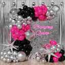 Disco Balloon Garland Arch Kit, Hot Pink Black Chrome Silver Balloon with Disco Ball Exploding Star Foil Balloons for Disco Bachelorette Party Princess Birthday 8090 Themed Party Decor (Disco)