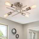 4-Light Modern Sputnik Chandeliers, Silver Mid Century Semi Flush Mount Ceiling Light Fixtures with E26 Base, Industrial Vintage Kitchen Farmhouse Light for Dining Room Bedroom Living Room