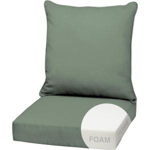 Arden earthFIBER Outdoor Foam Deep Seat Cushion Set, 22 in x 24 in, Weather-Proof, Rain-Proof, Fade Resistant Patio Cushion, Bottom and Back Cushion for Chair, Sofa, and Couch Sage Green Texture