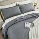 Qucover 132 x 120 Oversized King Quilt, Dark Grey California King Bedspread, Soft Lightweight Microfiber Extra Wide Quilt, 3PC Geometric Diamond Pattern Coverlet with 2 Pillow Shams, for All Season