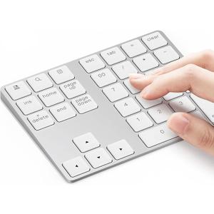 Lekvey Bluetooth Number Pad, Aluminum Rechargeable Wireless Numeric Keypad Slim 34-Keys External Numpad Keyboard Data Entry for Laptop, MacBook, MacBook Air/Pro, iMac, Windows, Surface Pro - Silver (White and Silver)