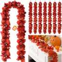 Janinka 12 Pack Fall Maple Leave Garland 5.7 ft Artificial Maple Leaves Autumn Garland Hanging Fall Vines Table Decoration for Home Thanksgiving Harvest Fireplace Mantel Porch Indoor Outdoor(Red)