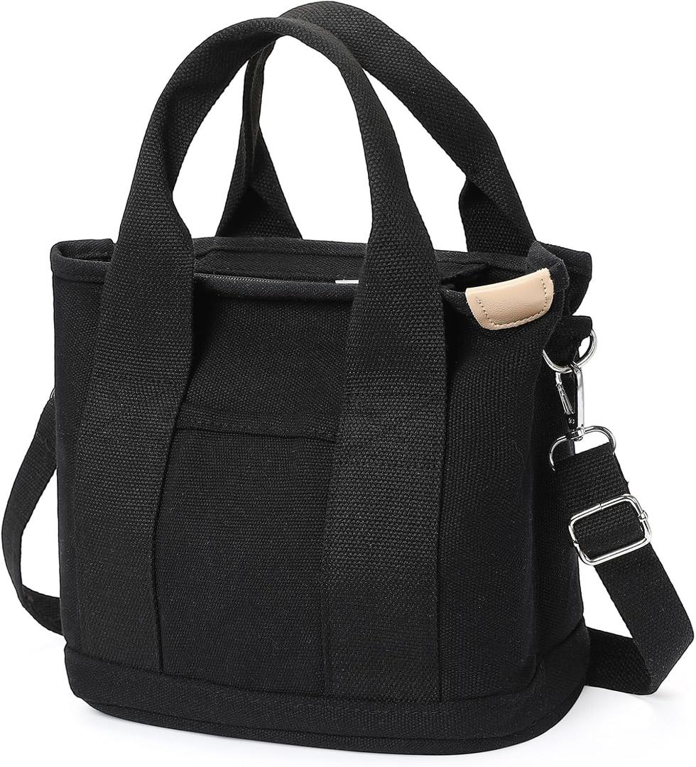 Small Tote Bags for Women Canvas Purses with Zipper Crossbody Mini Tote Satchel Hobo Work Beach Bag Shoulder Handbags
