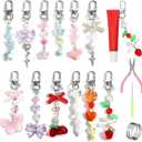 Chunful 12 Pcs Lip Gloss Keychains Bulk Lip Balm Keychains with Exquisite Cute Charm Jewelry for Women Girls Key Purse Decor